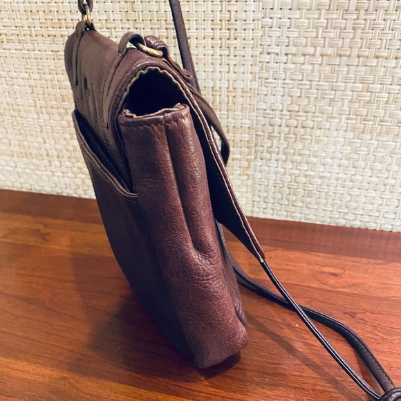VTG 1990s Fossil Small Brown Pebbled Leather Messenger Bag - Picture 11 of 16